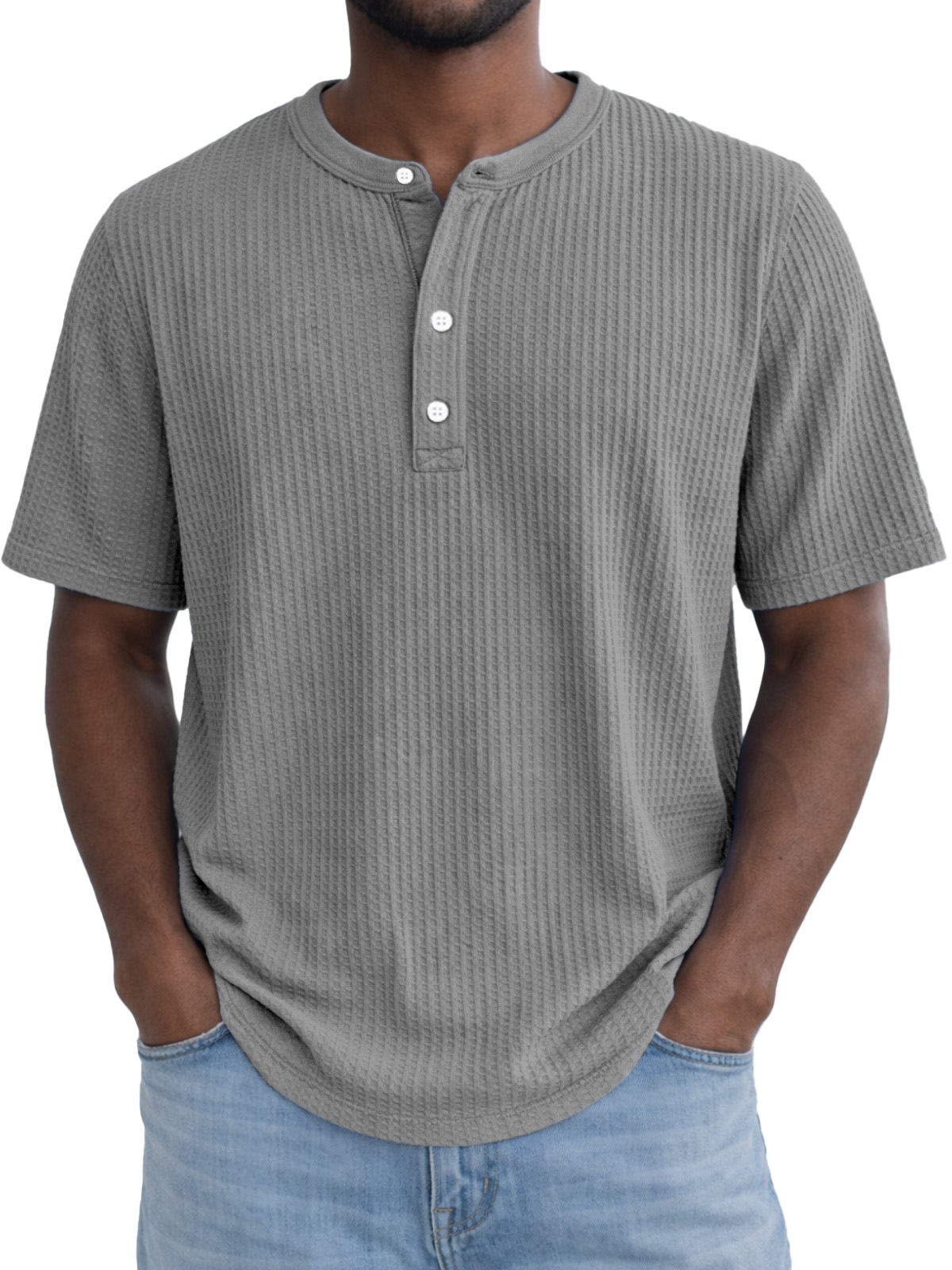 Men's Simple Everyday Waffle Button Down Short Sleeve Henley