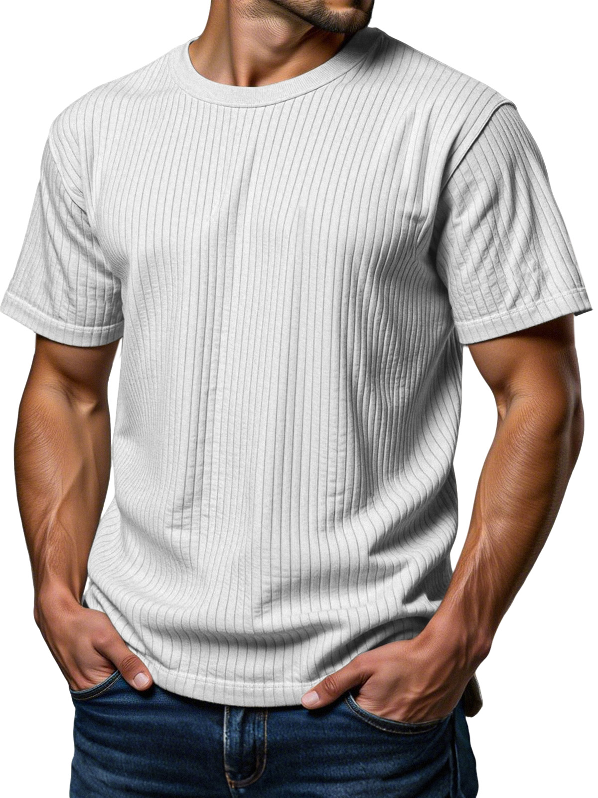 Men's Daily Loose Vertical Texture Round Neck Short-sleeved T-shirt