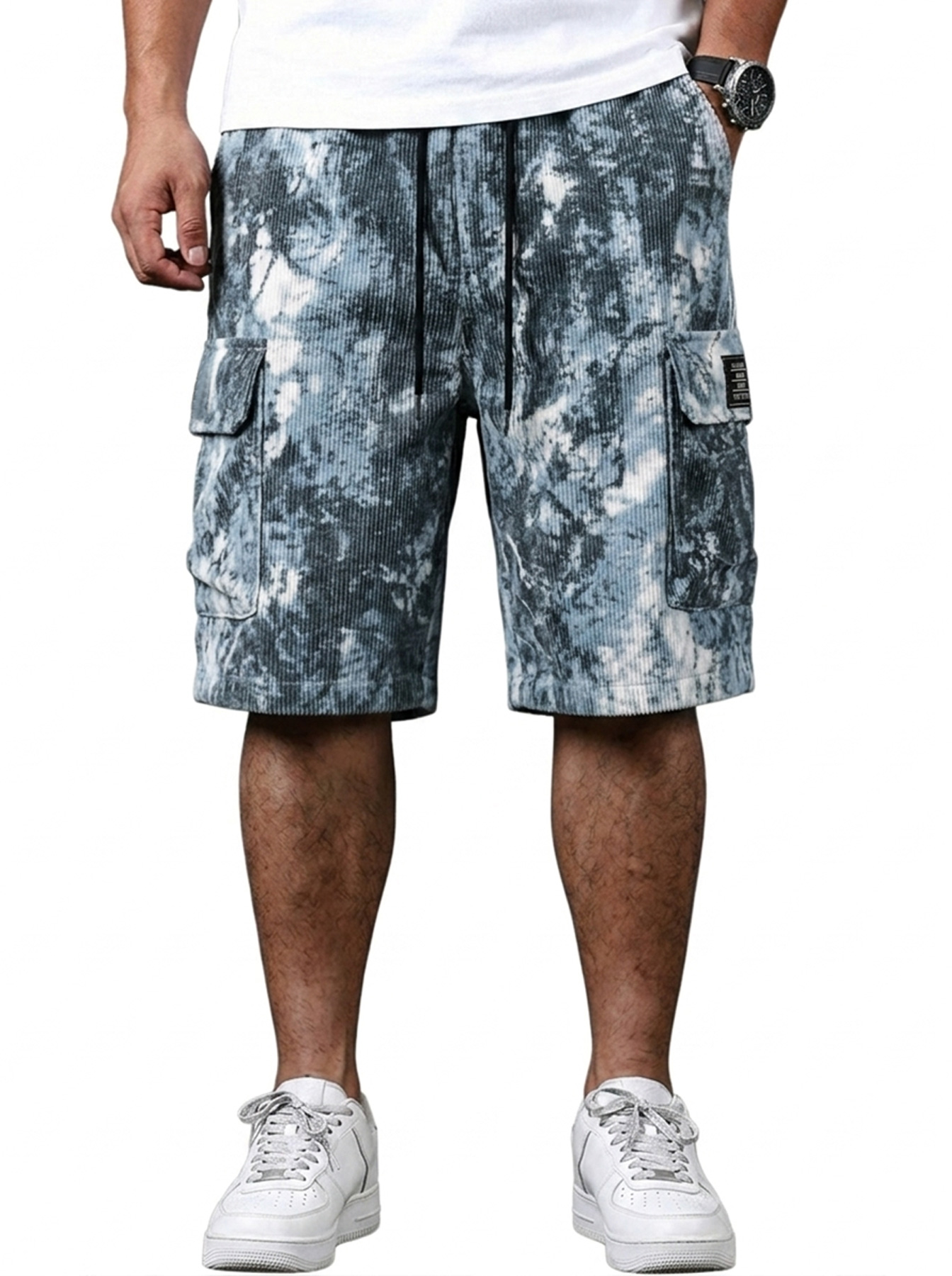 Men's Corduroy Multi-Pocket Casual Tie-Dye Print Shorts
