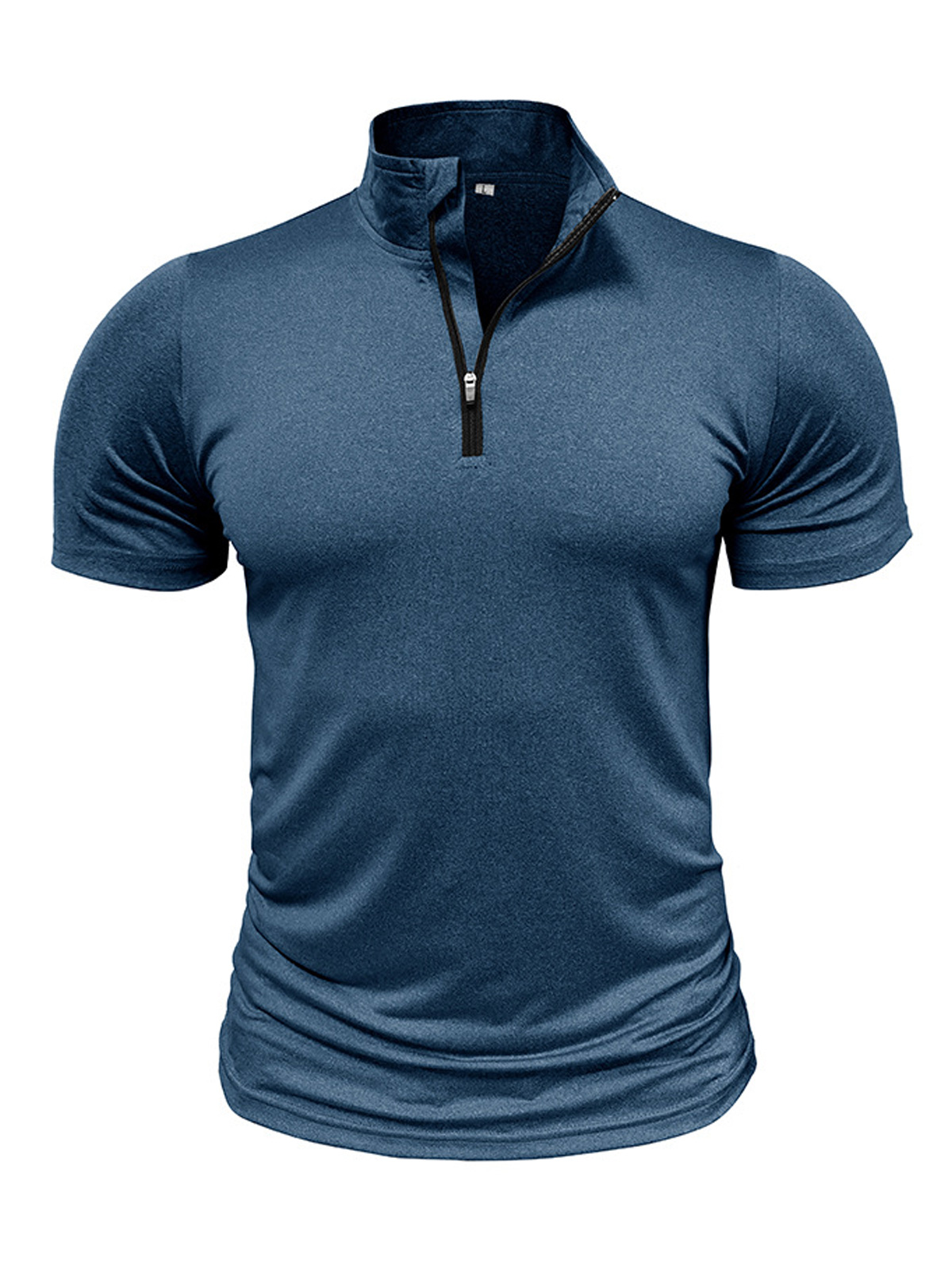 Men's Casual Stand Collar Zipper Quick-drying Solid Color Short-sleeved T-shirt