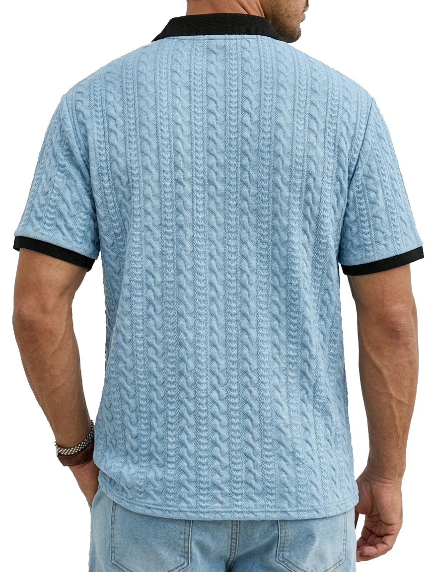 Men's Textured Collar Button-Up Casual Comfort Short-Sleeve Polo Shirt