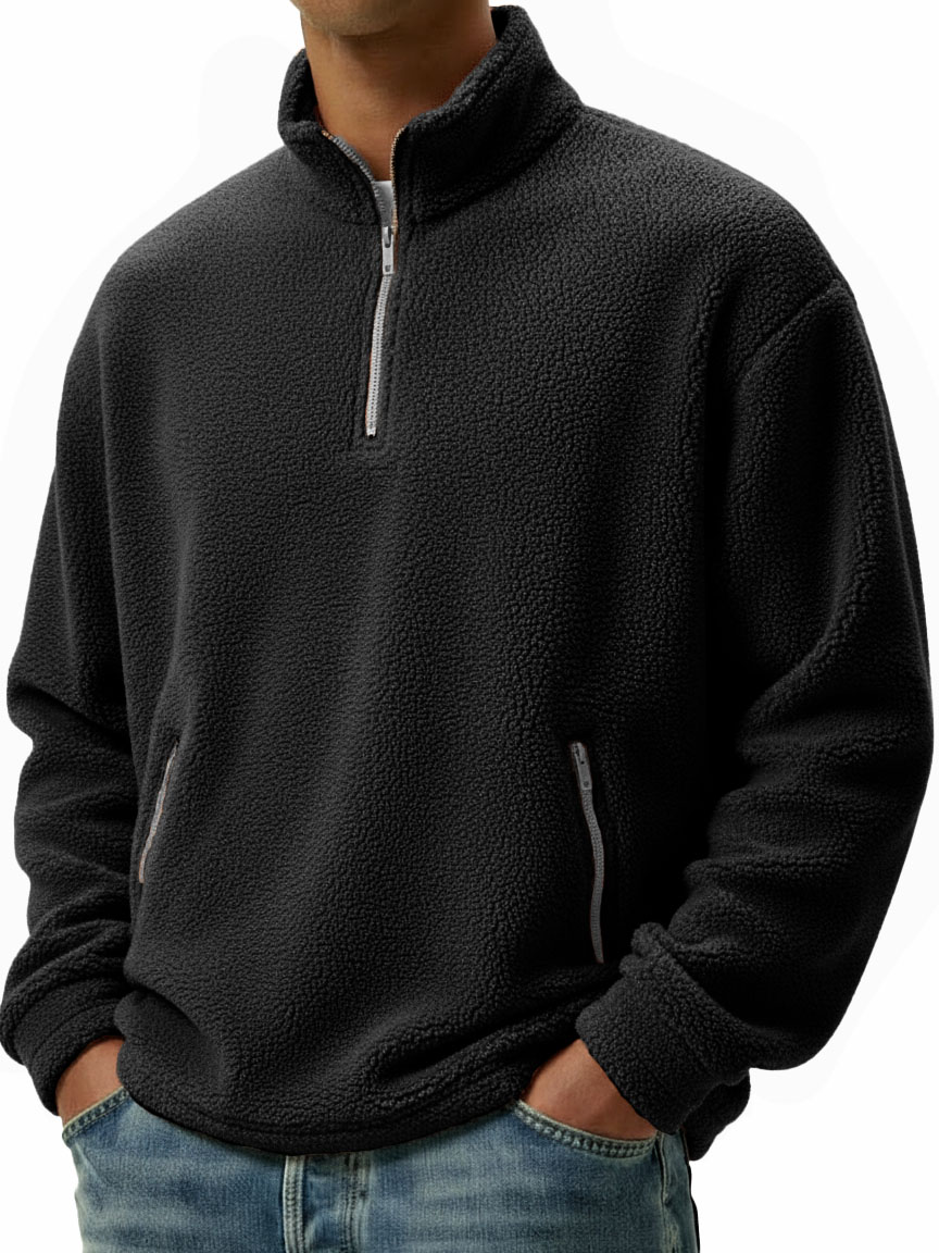 Men's Clothing Fashionable Casual Coral Velvet Fabric Stand-collar Long-sleeved Hoodie