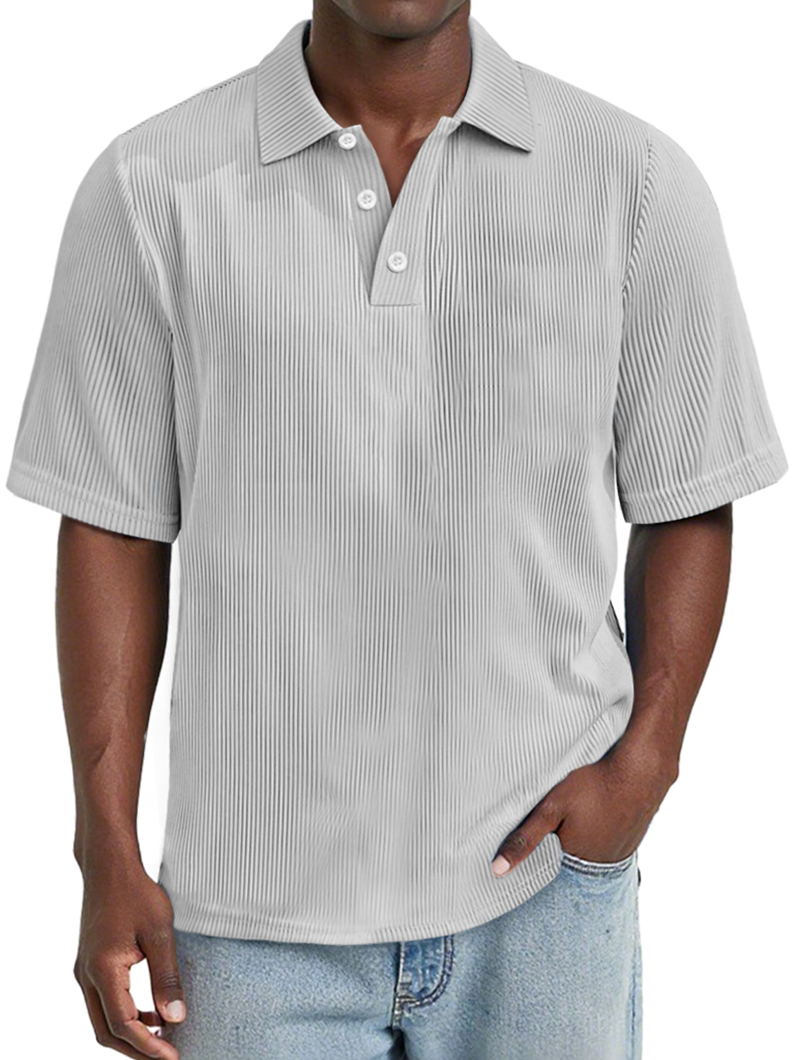 Men's Daily Rip Texture Casual Lapel Button Short-sleeved Polo Shirt
