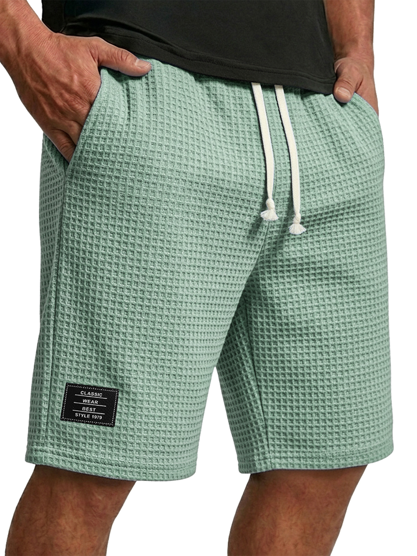 Men's Waffle Embroidered Logo Casual Loose Shorts