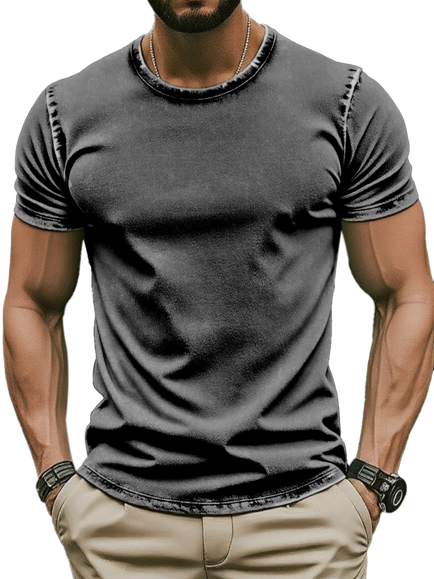 Men's Retro Simple Daily Solid Color Washed Cotton T-shirt