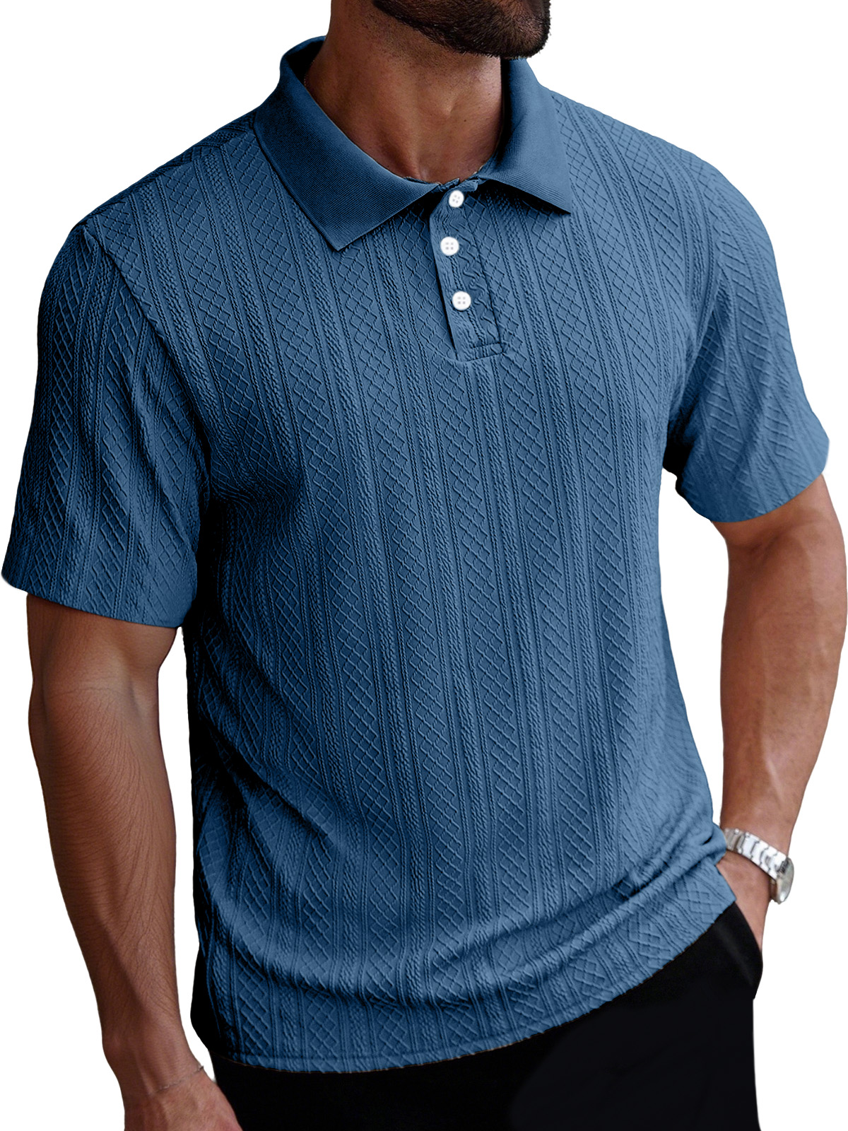 Men's Casual Simple Solid Color Texture Short-sleeved Polo Shirt