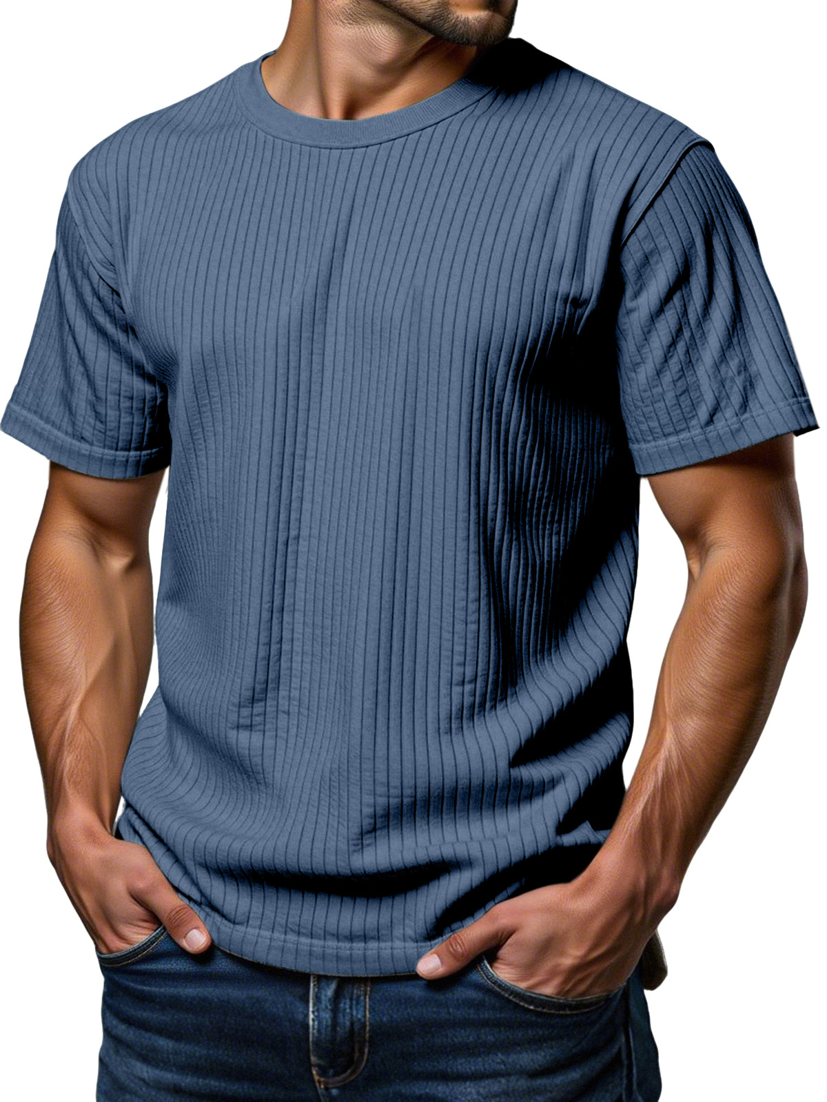 Men's Daily Loose Vertical Texture Round Neck Short-sleeved T-shirt