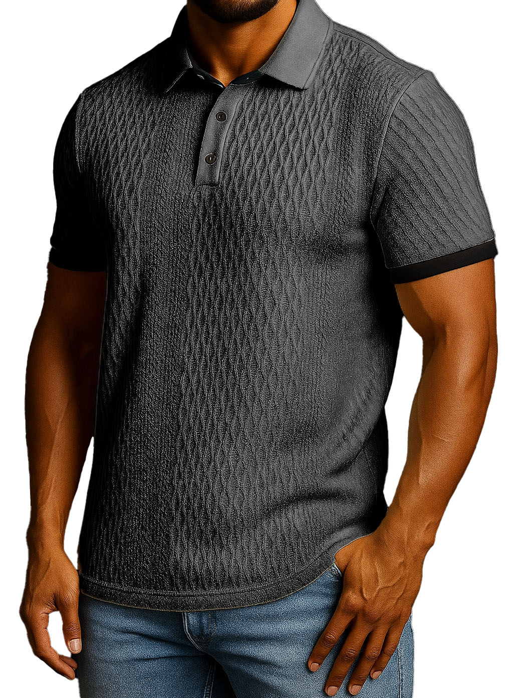 Men's Fashion Patchwork Jacquard Fabric Short-sleeved Lapel Polo Shirt