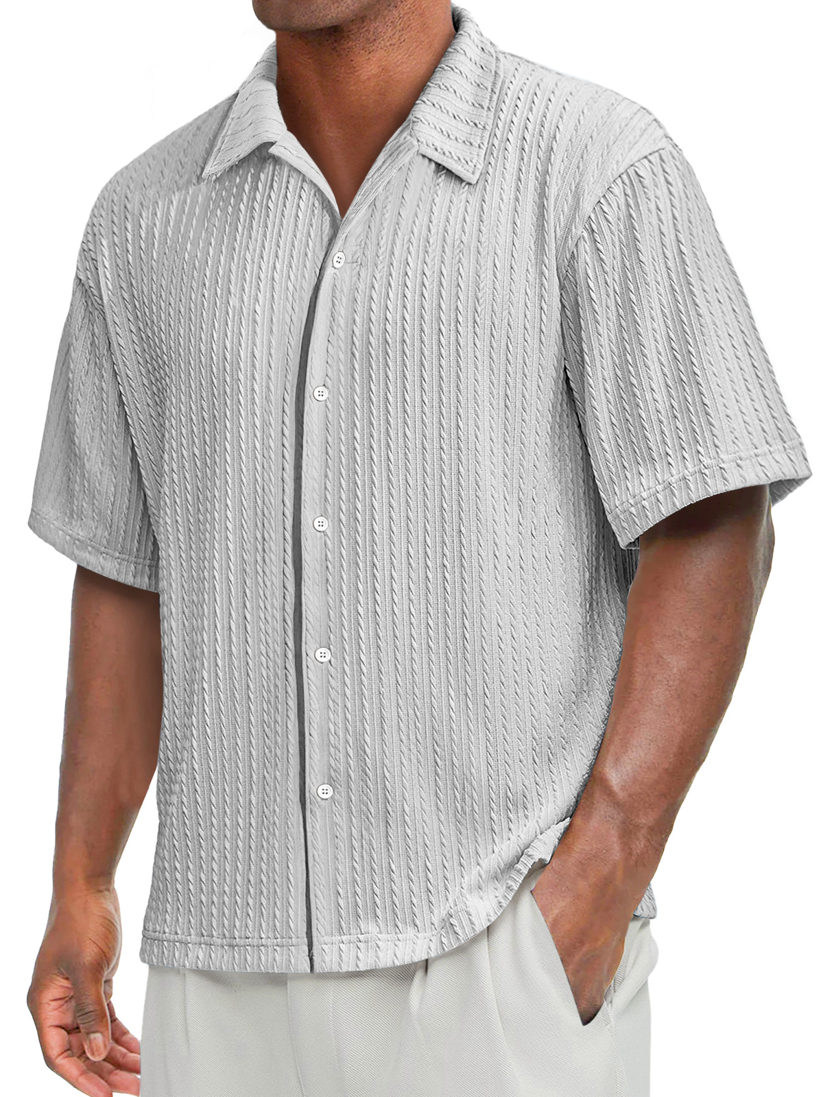 Men's Daily Texture Casual Lapel Solid Color Comfortable Short-sleeved Shirt