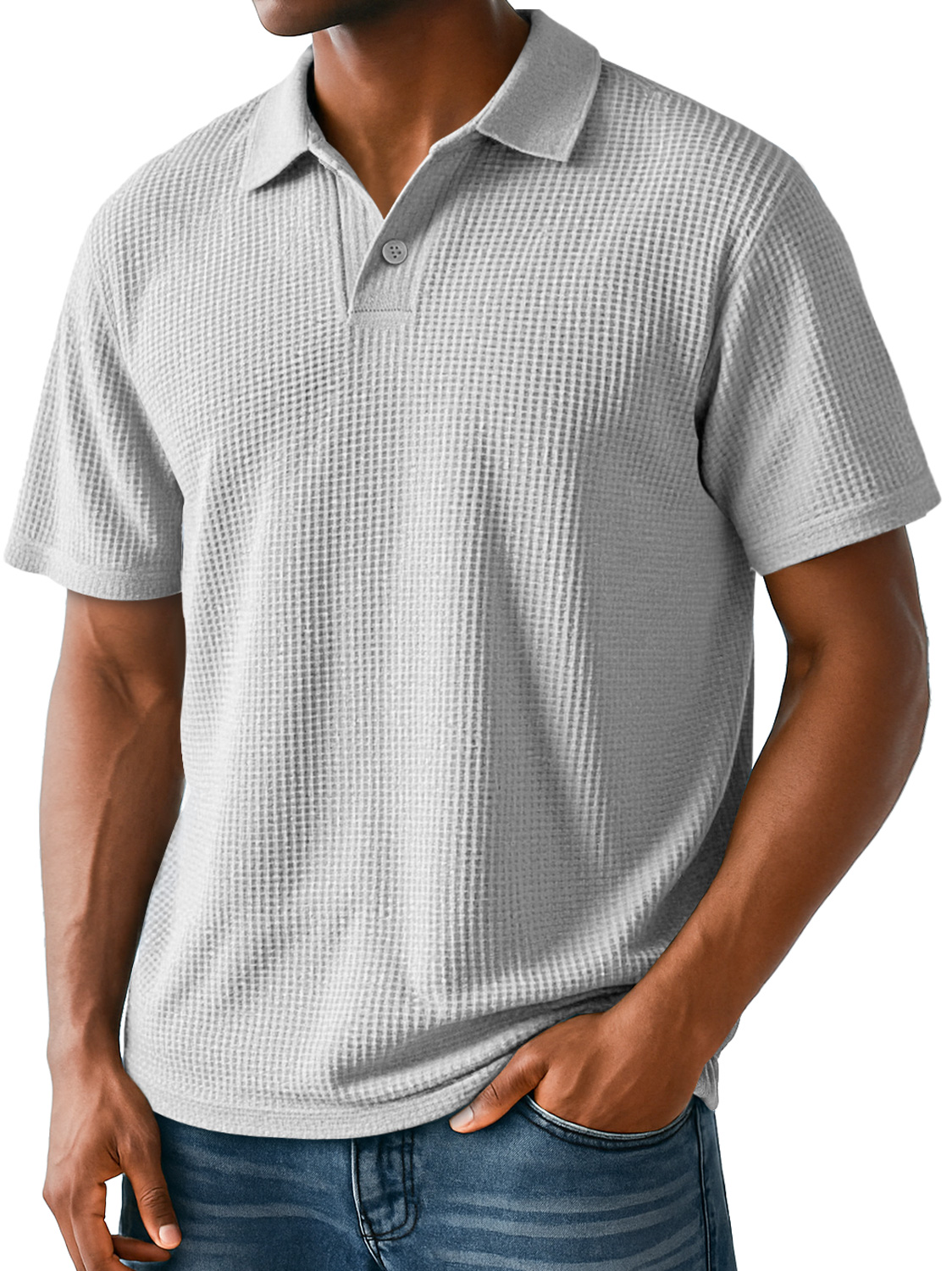 Men's Daily Casual Waffle Lapel Simple Short-sleeved Polo Shirt