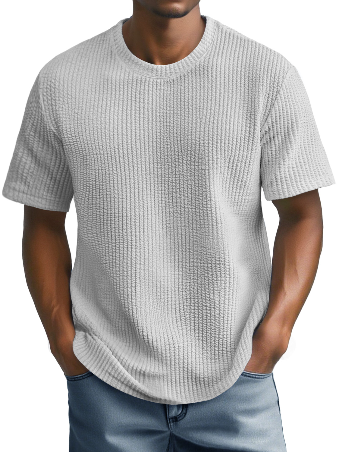 Men's Daily Round Neck Casual Texture Short-sleeved T-shirt