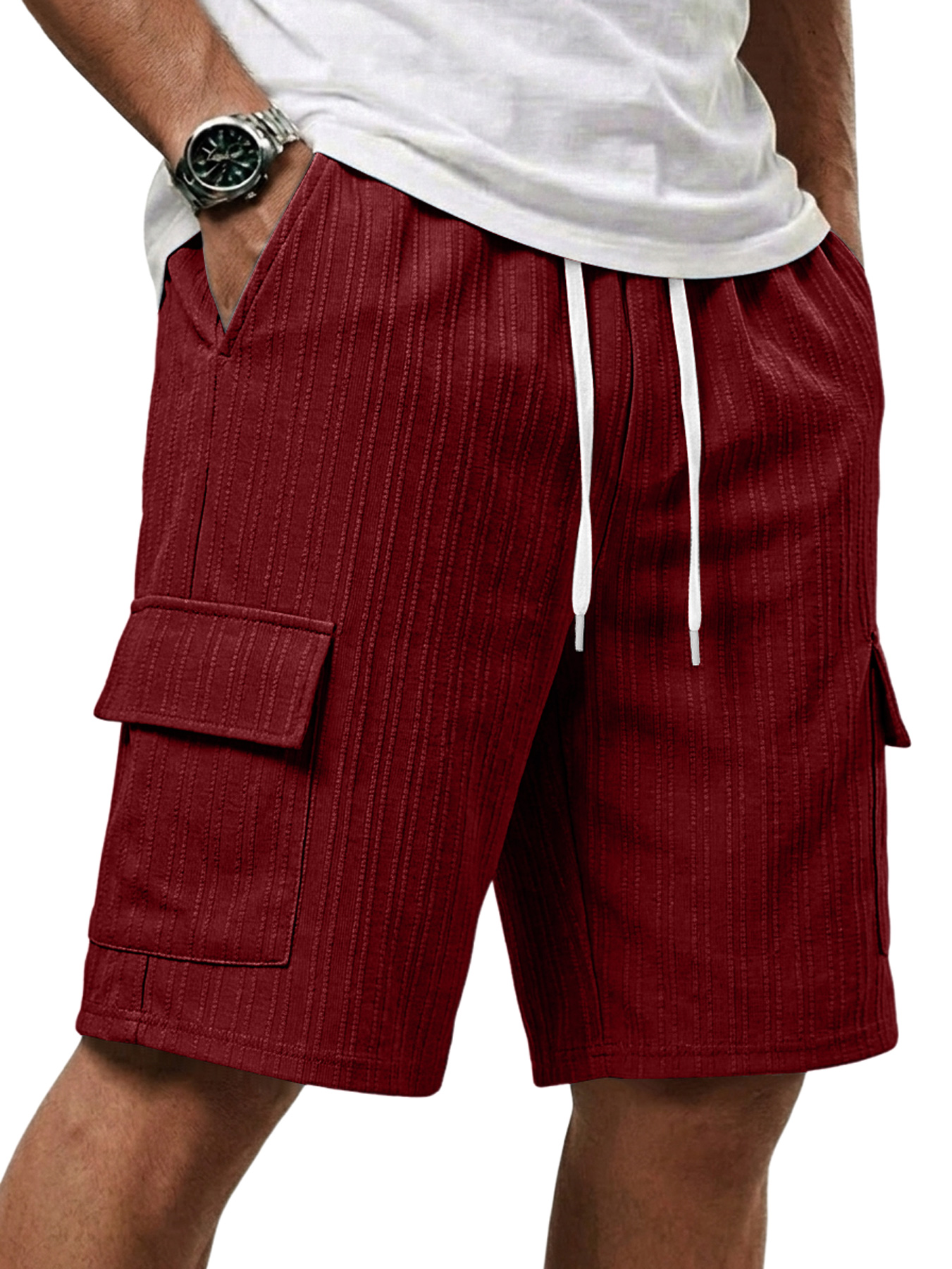 Men's Jacquard Textured Multi-pocket Casual Loose Shorts