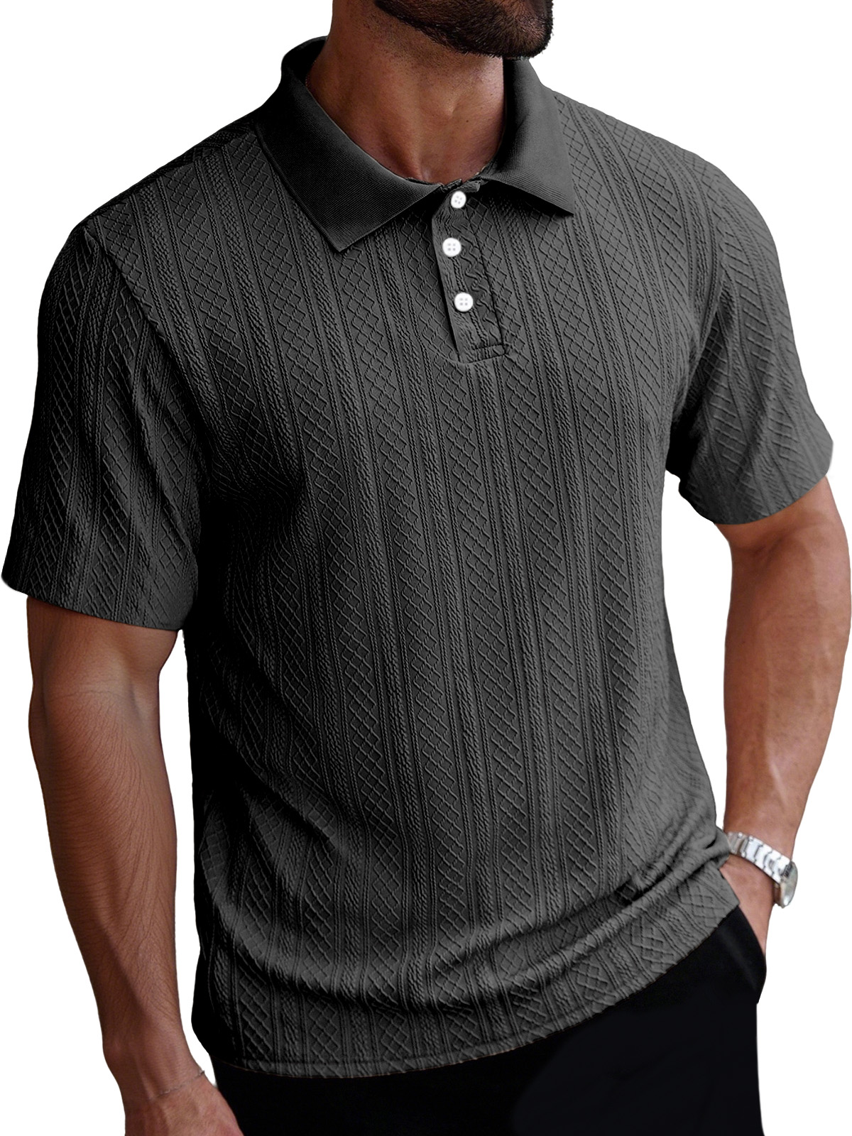 Men's Casual Simple Solid Color Texture Short-sleeved Polo Shirt