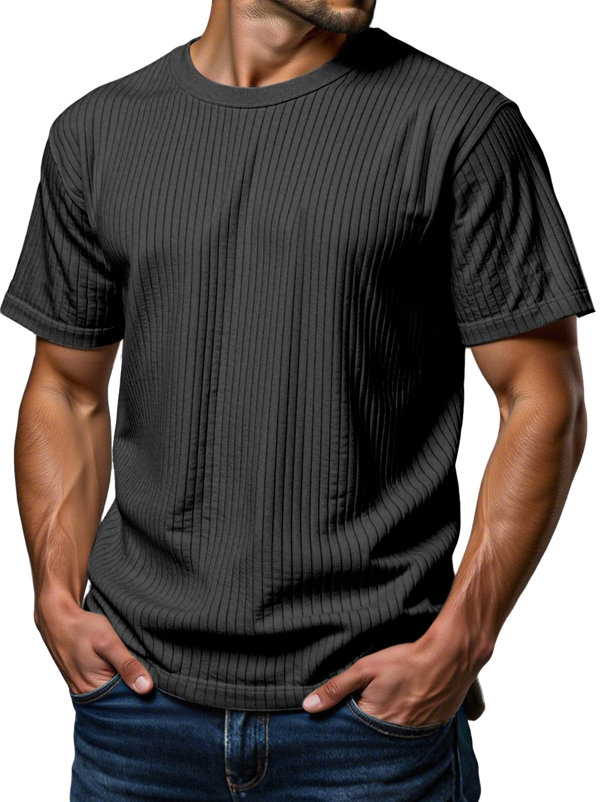 Men's Daily Loose Vertical Texture Round Neck Short-sleeved T-shirt