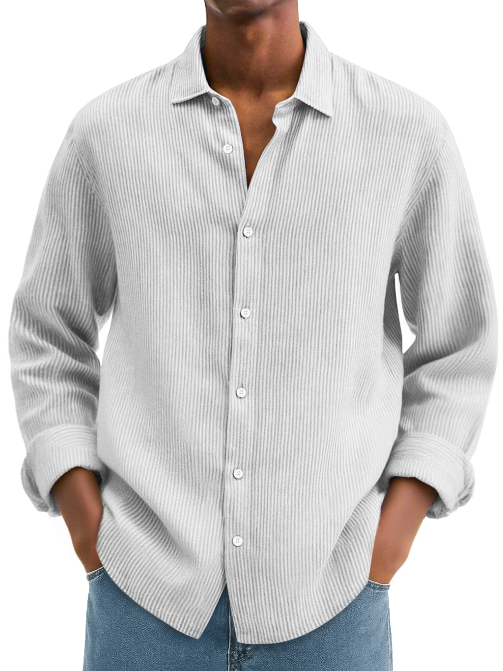 Men's Daily Corduroy Casual Solid Color Long-sleeved Shirt