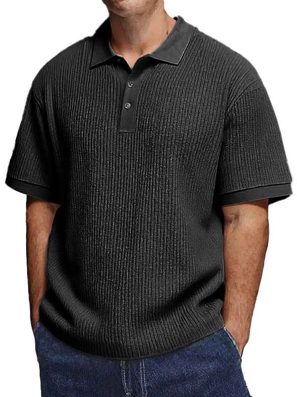 Men's Fashion Daily Textured Fabric Loose Pocket Lapel Polo Shirt