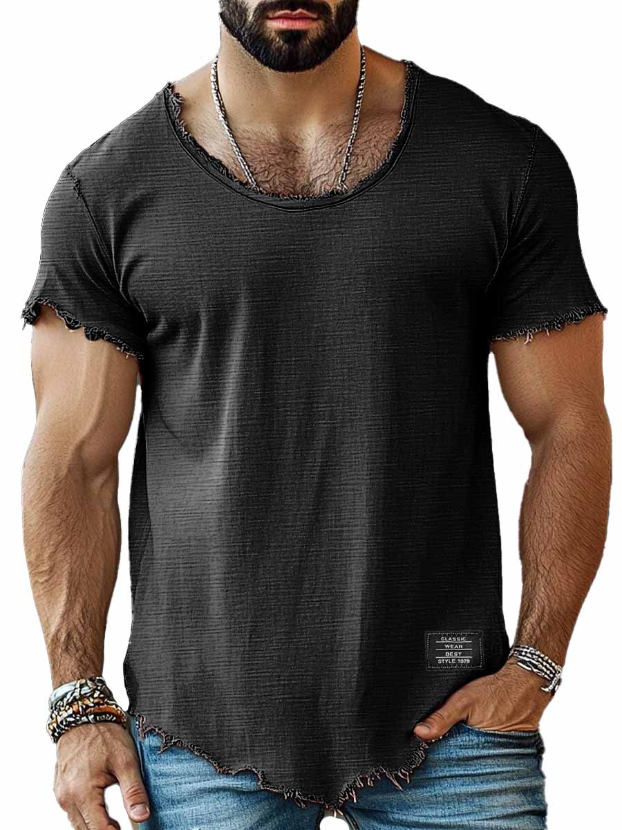 Men's Fashion Retro Embroidered Logo Short-sleeved T-shirt
