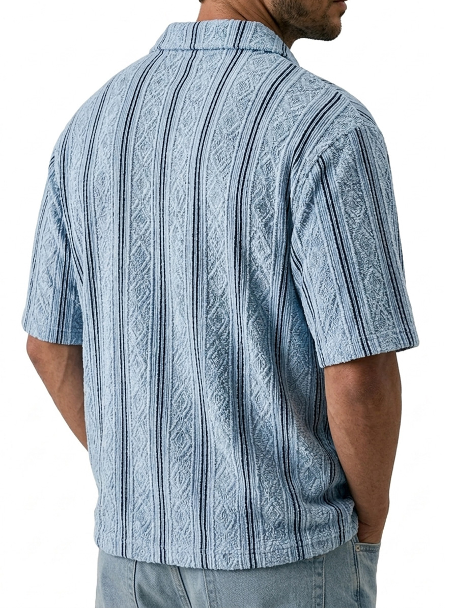 Men's Jacquard Textured Collar Button Casual Short-sleeved Polo Shirt