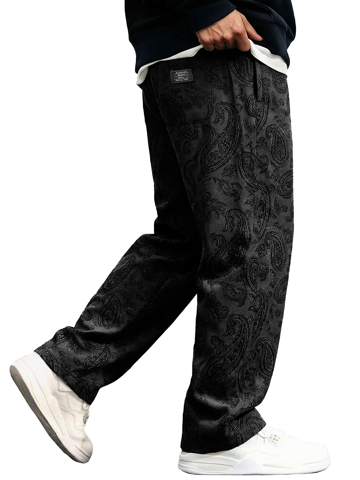 Men's Fashionable Casual Paisley Fabric Loose-Fit Pocket Trousers