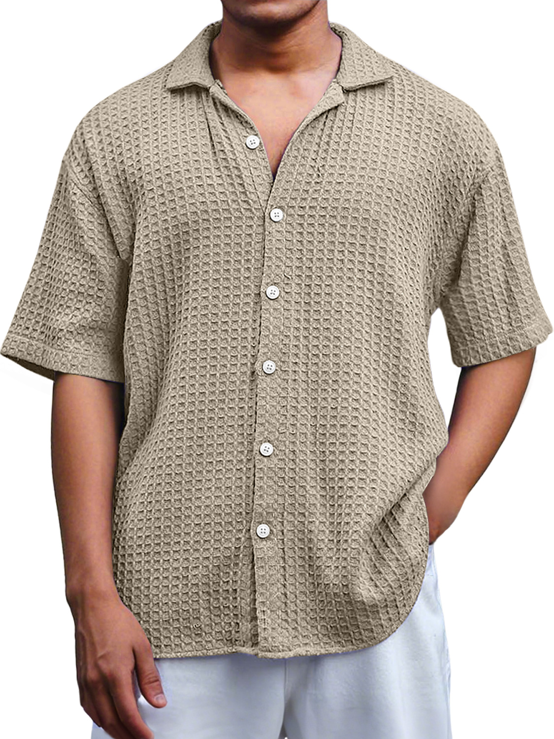 Men's Everyday Waffle Casual Lapel Comfort Short Sleeve Shirt
