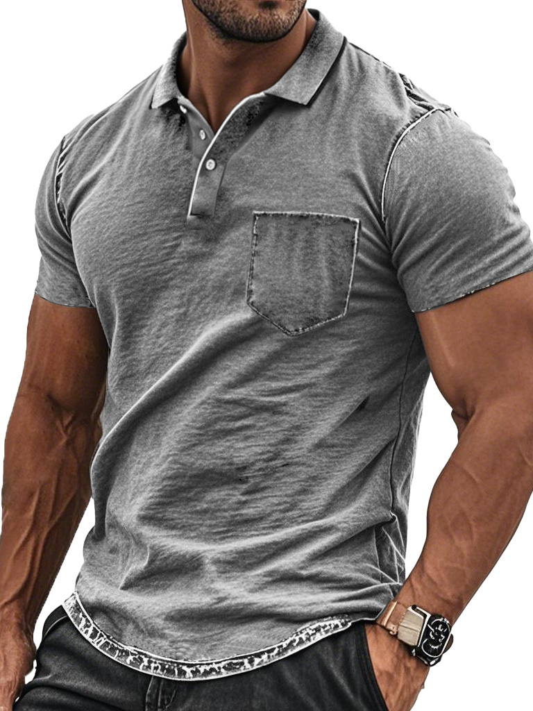 Men's Fashion Retro Distressed Pocket Short-sleeved Polo Shirt