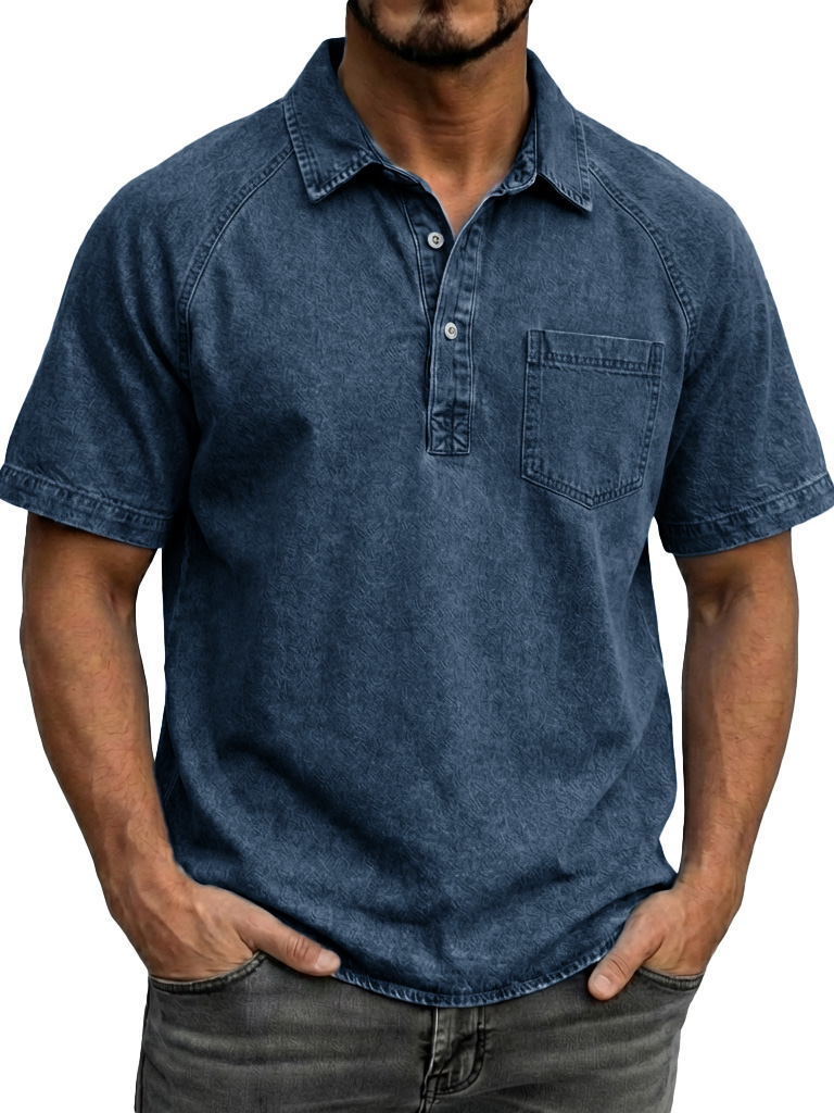 Men's Fashionable Retro Distressed Lapel Short-sleeved Polo Shirt