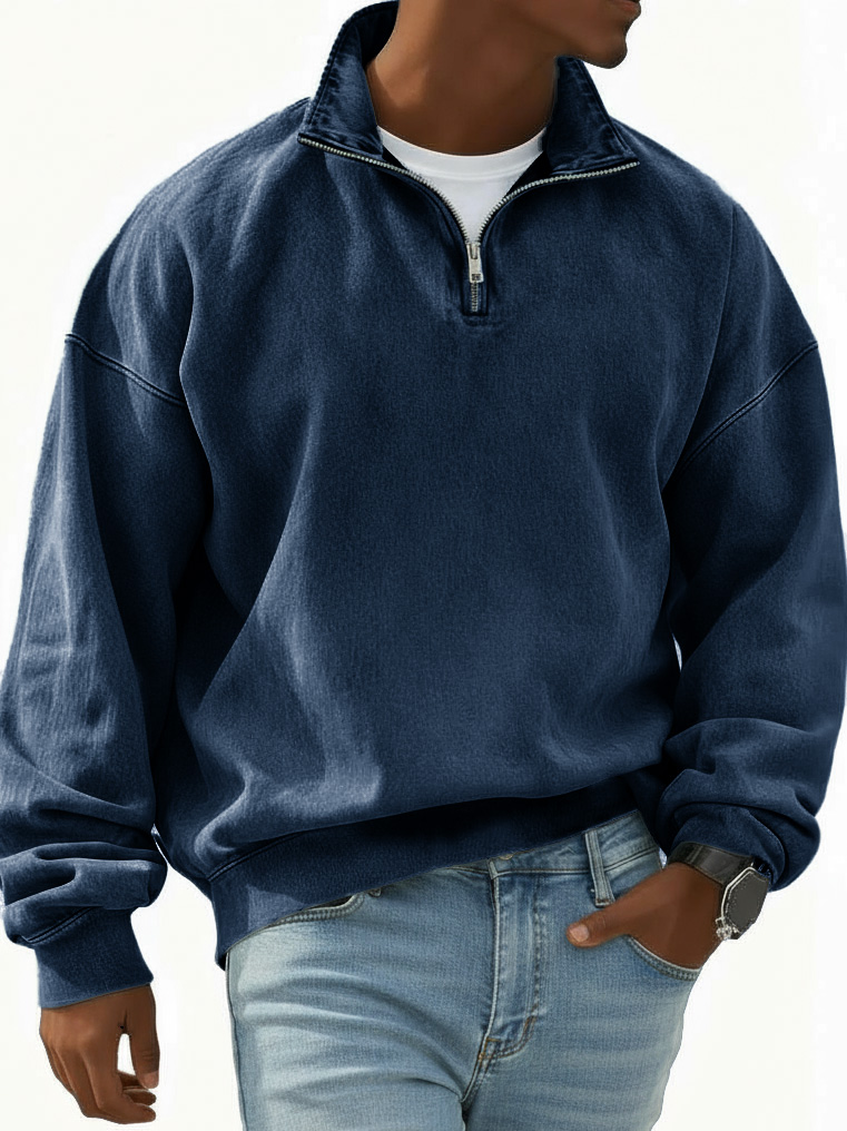 Men's Stylish Retro Half-zip Long-sleeved Stand-up Collar Sweatshirt