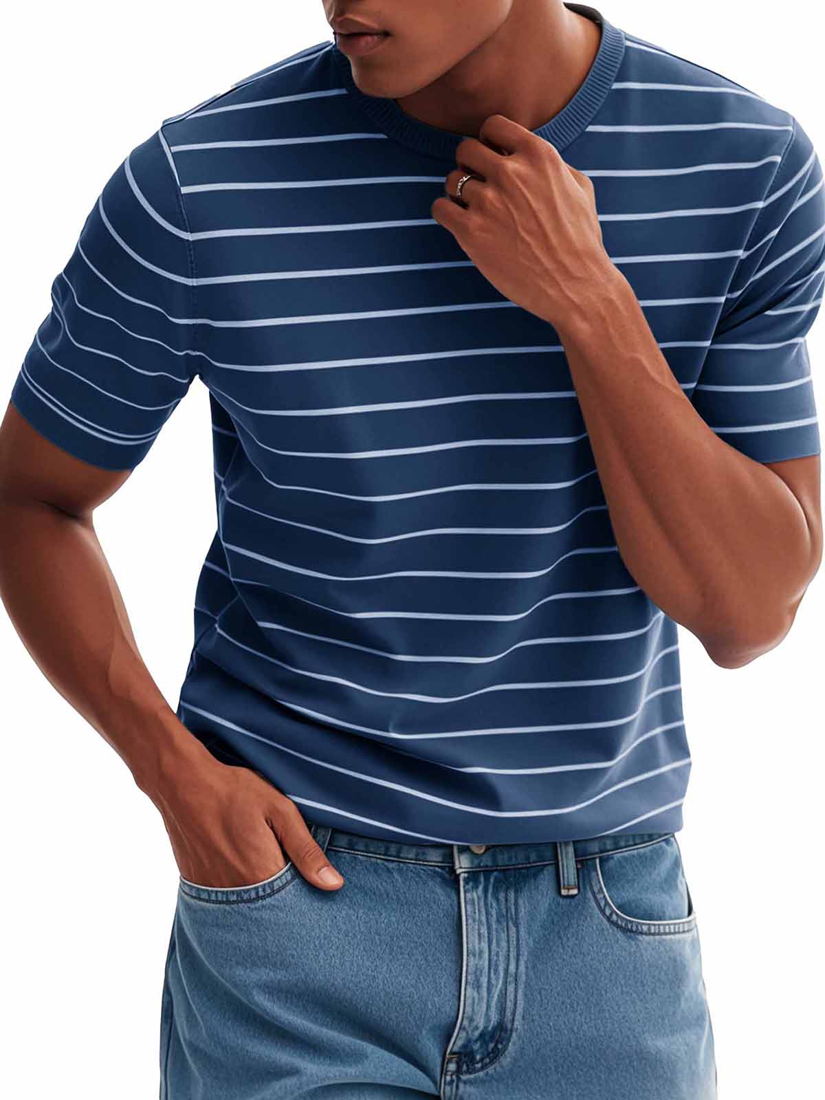 Men's Fashion Casual Striped Round Neck T-Shirt