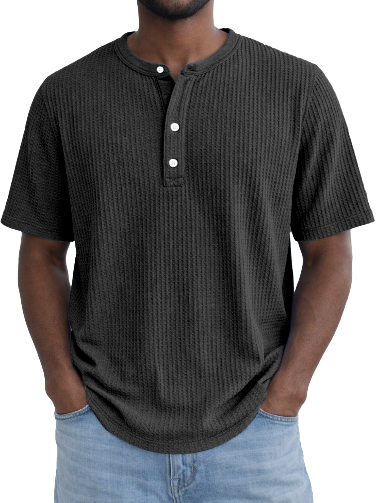 Men's Simple Everyday Waffle Button Down Short Sleeve Henley