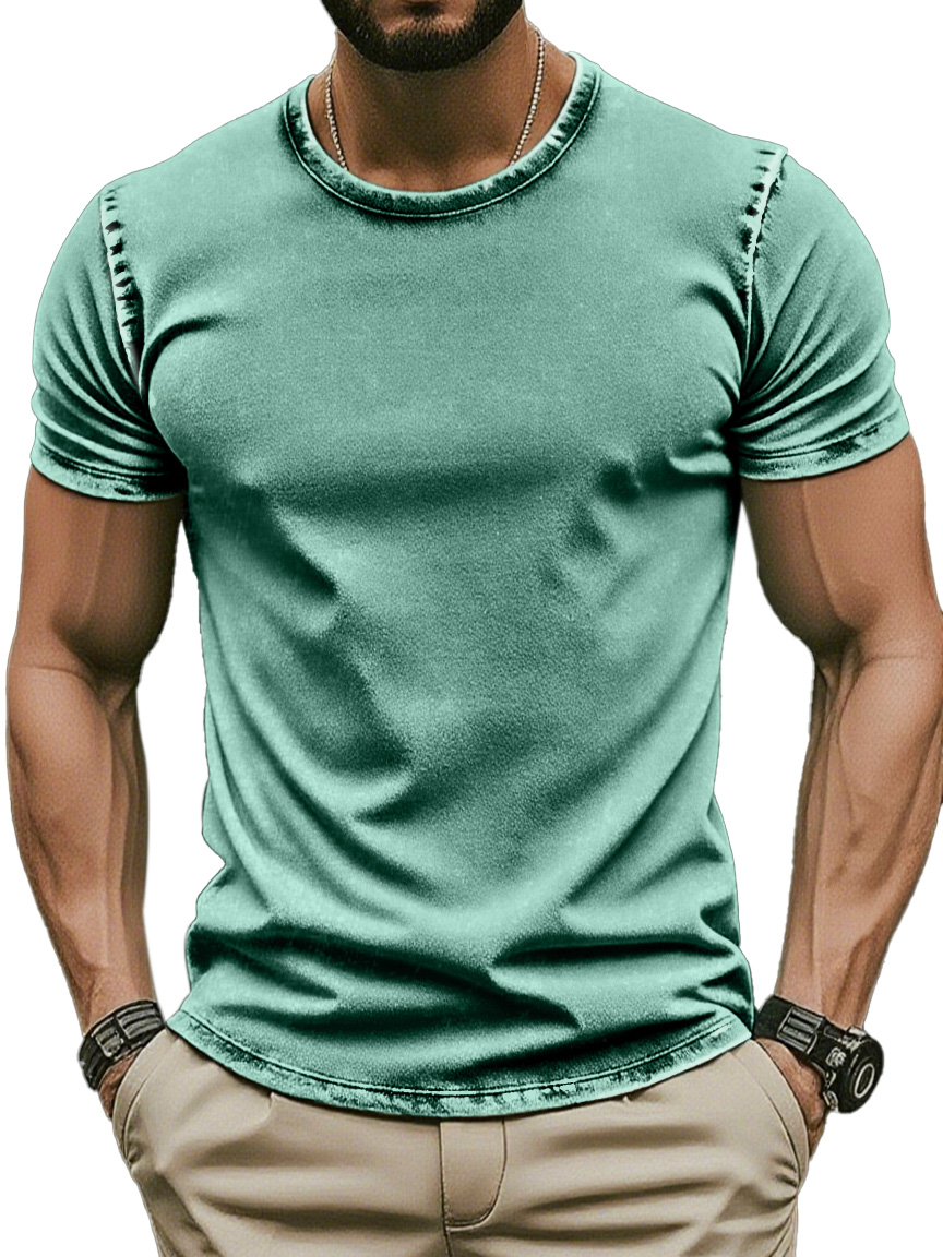 Men's Retro Simple Daily Solid Color Washed Cotton T-shirt