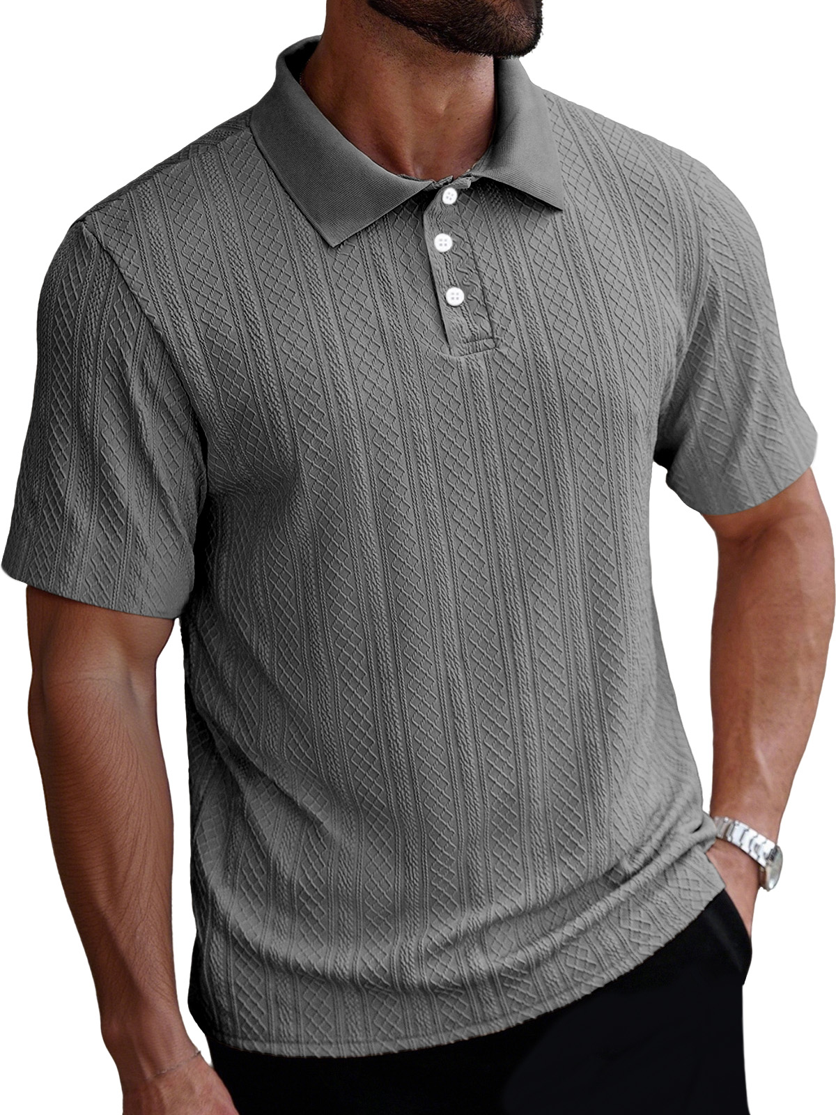 Men's Casual Simple Solid Color Texture Short-sleeved Polo Shirt
