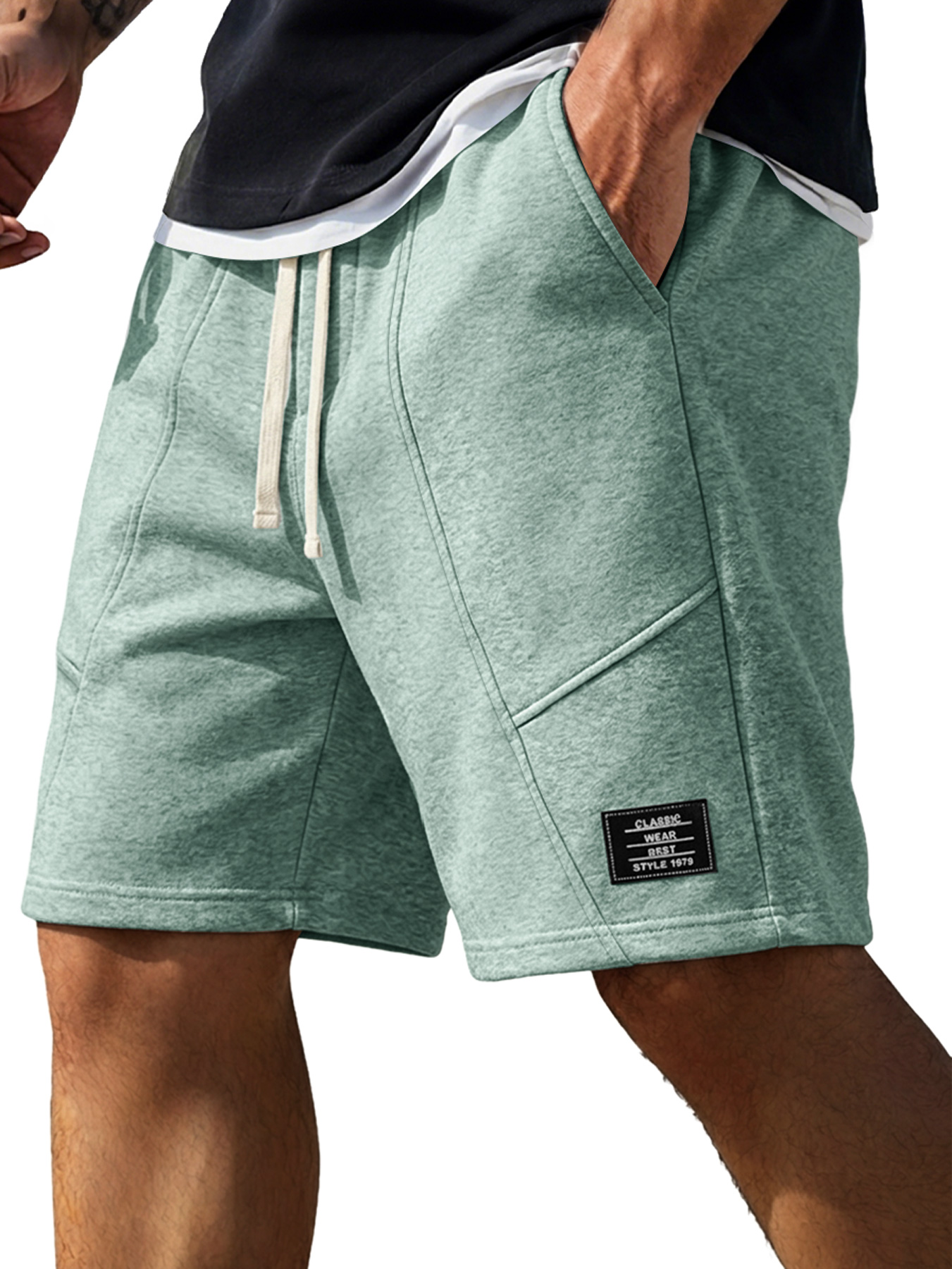 Men's Minimalist Deconstructed Design Embroidered Logo Casual Shorts