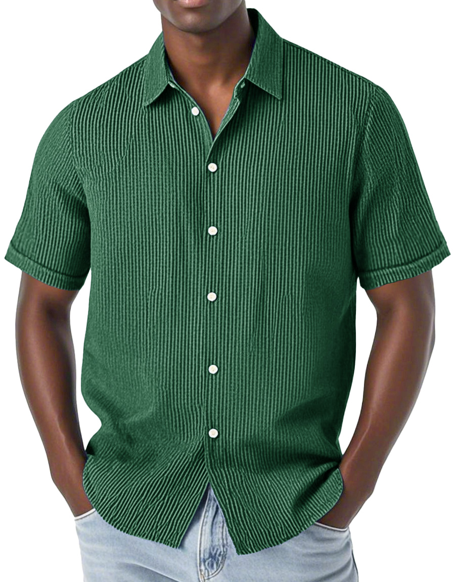 Men's Fashion Casual Corduroy Fabric Lapel Short Sleeve Shirt