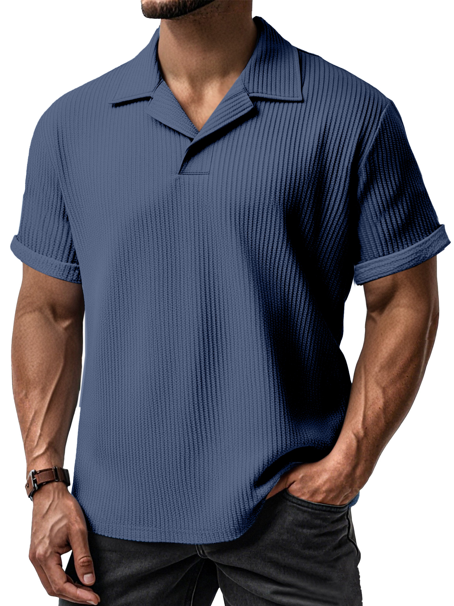 Men's Daily Simple Textured Lapel Short-sleeved Polo Shirt