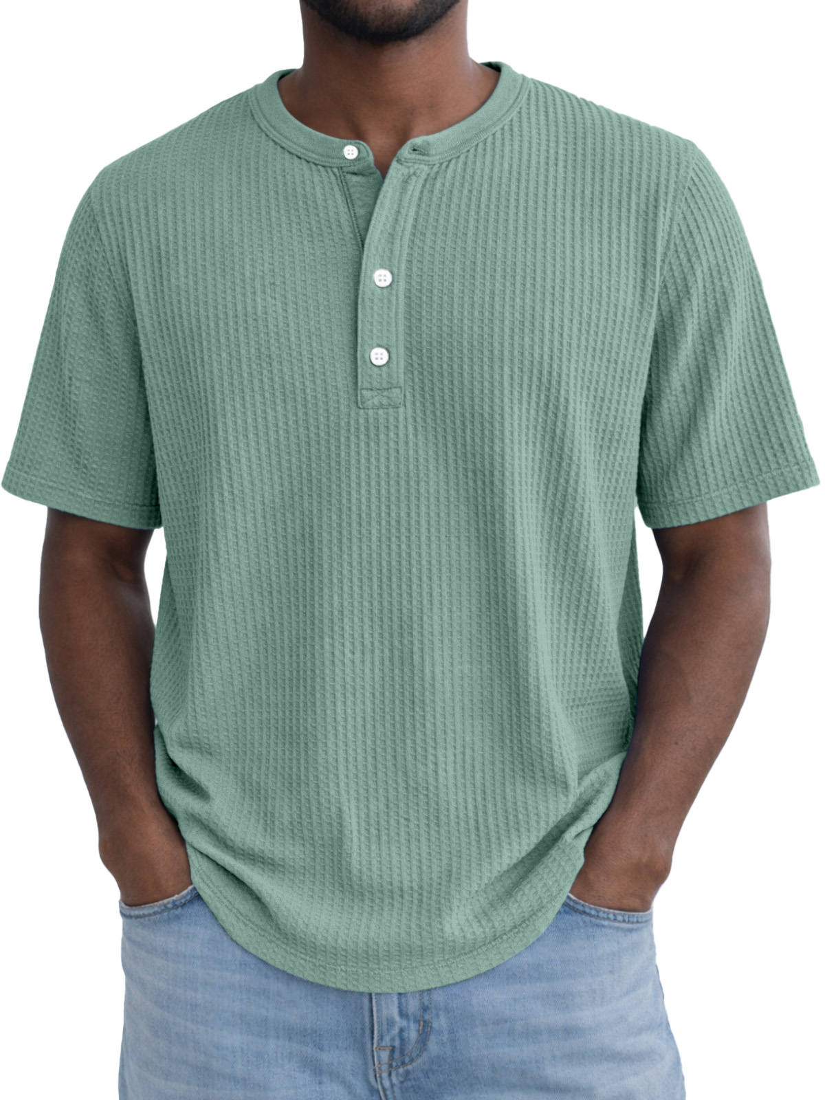 Men's Simple Everyday Waffle Button Down Short Sleeve Henley