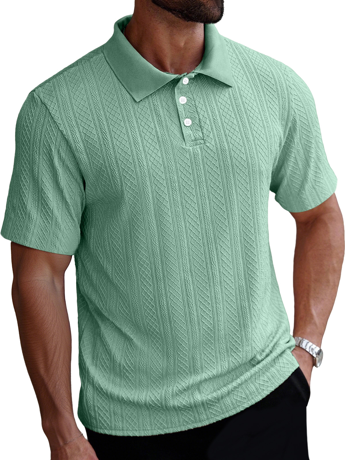 Men's Casual Simple Solid Color Texture Short-sleeved Polo Shirt