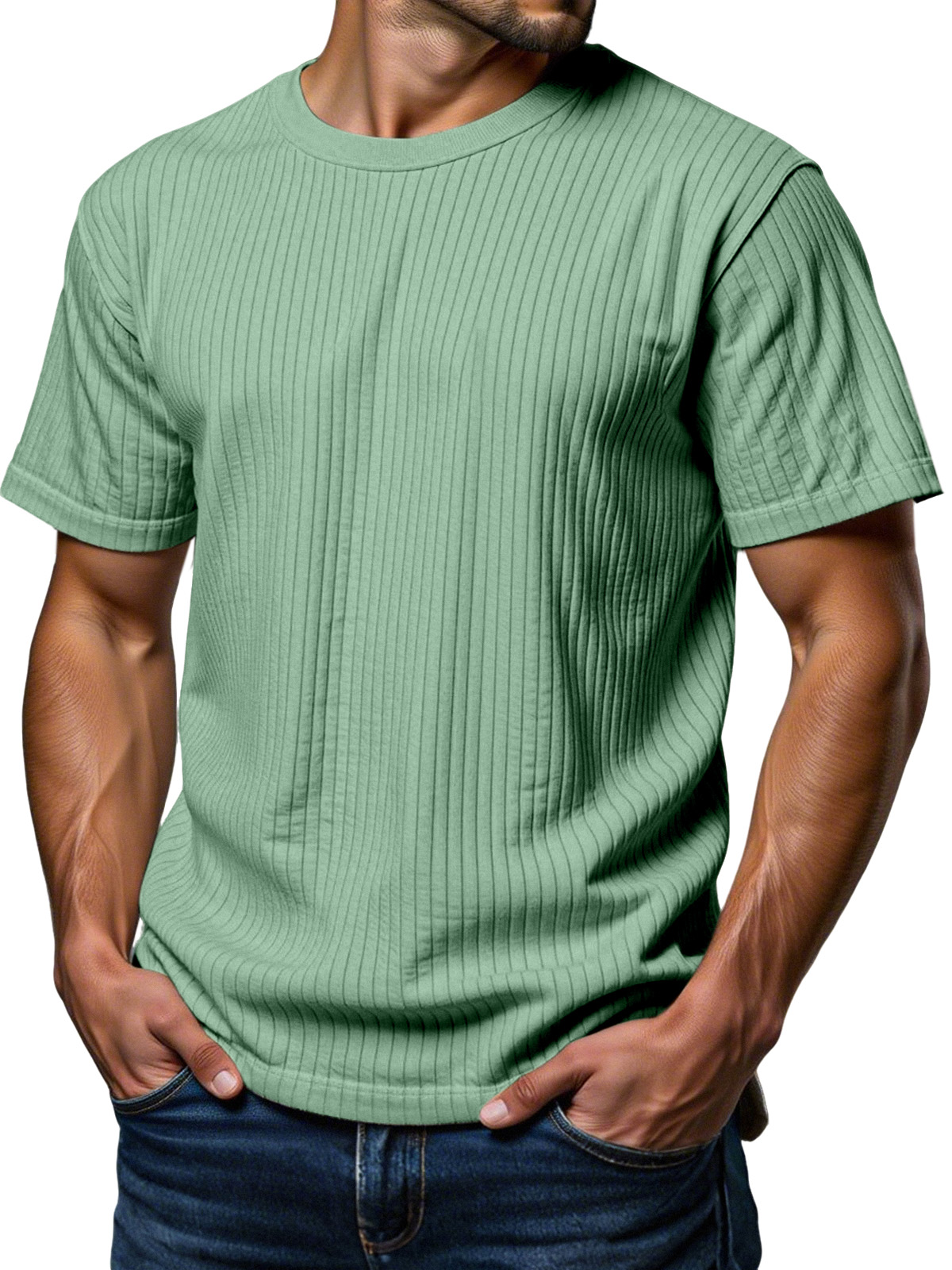 Men's Daily Loose Vertical Texture Round Neck Short-sleeved T-shirt