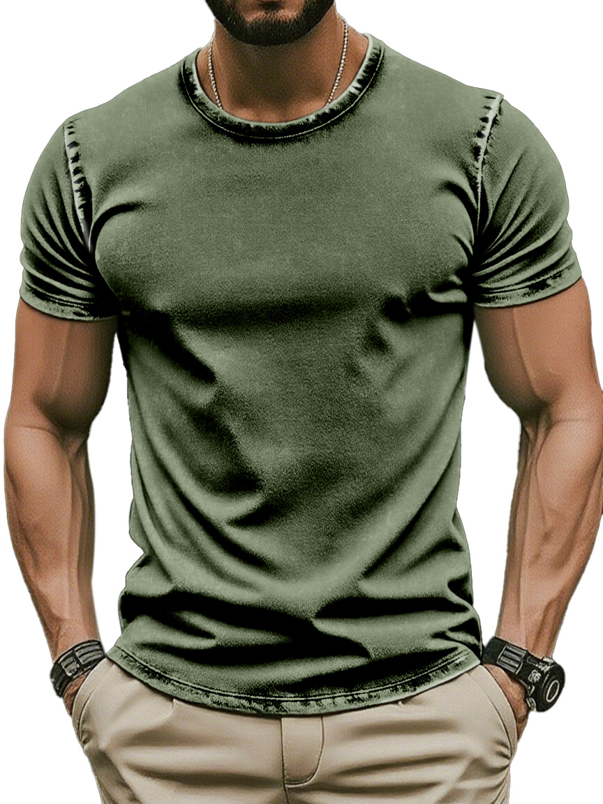 Men's Retro Simple Daily Solid Color Washed Cotton T-shirt