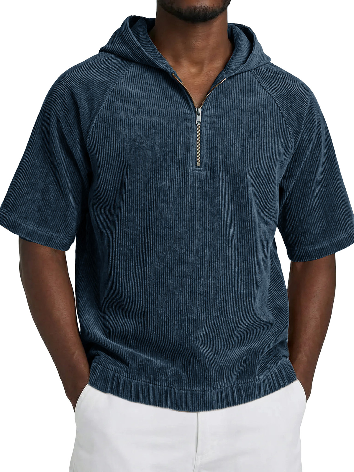 Men's Fashionable Casual Retro Hooded Short-Sleeve Zipper T-Shirt