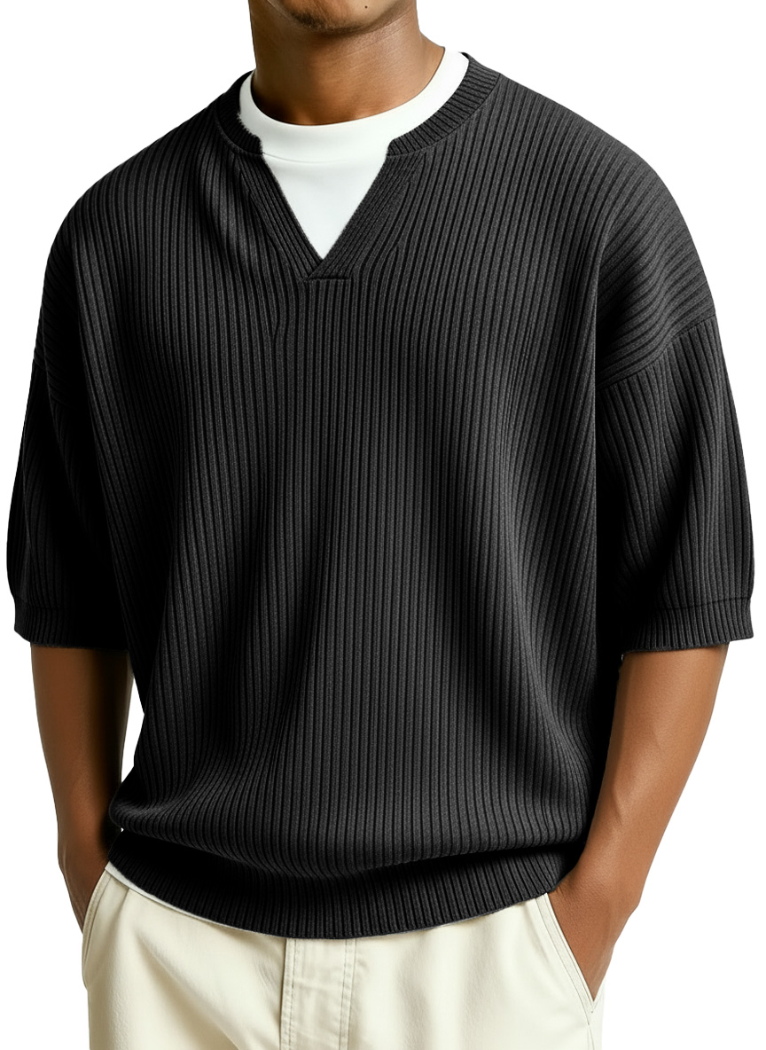 Men's Fashion Casual Retro Faux Two-Piece V-Neck Short-Sleeve T-Shirt