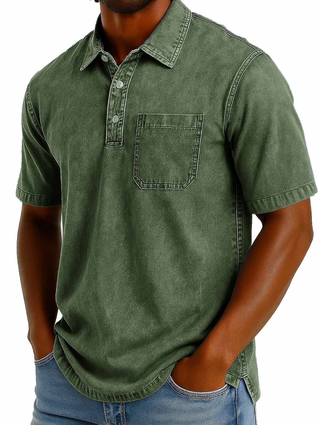 Men's Fashion Casual Retro Washed Short-sleeved Lapel Pocket Polo Shirt