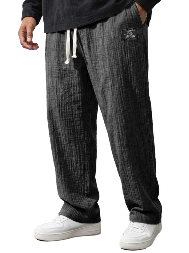 Men's Fashionable Casual Bubble-Crinkled Fabric Loose-Fit Pocket Trousers