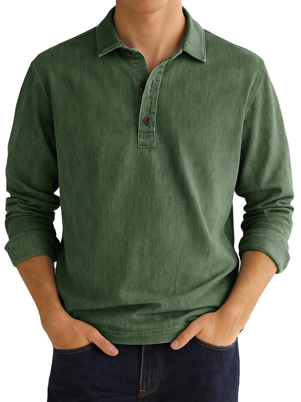 Men's Stylish Vintage Distressed Lapel Long-sleeved Polo Shirt