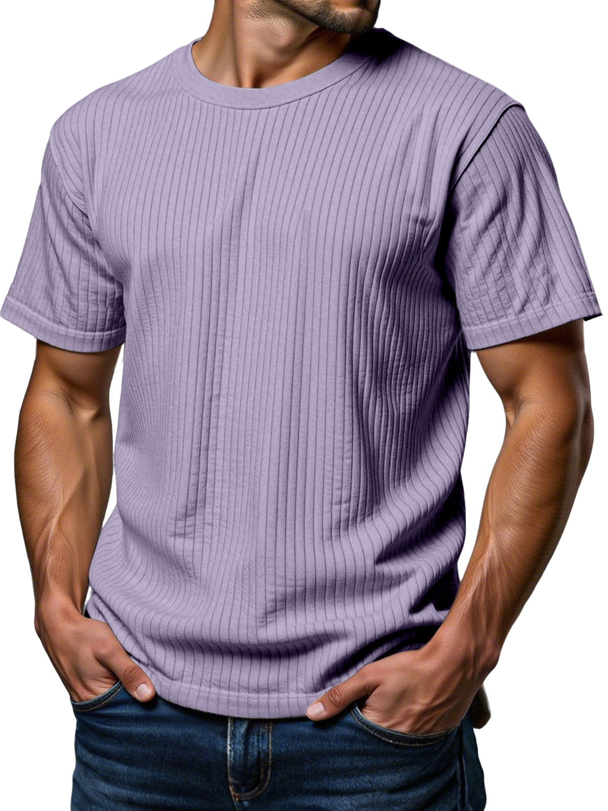 Men's Daily Loose Vertical Texture Round Neck Short-sleeved T-shirt
