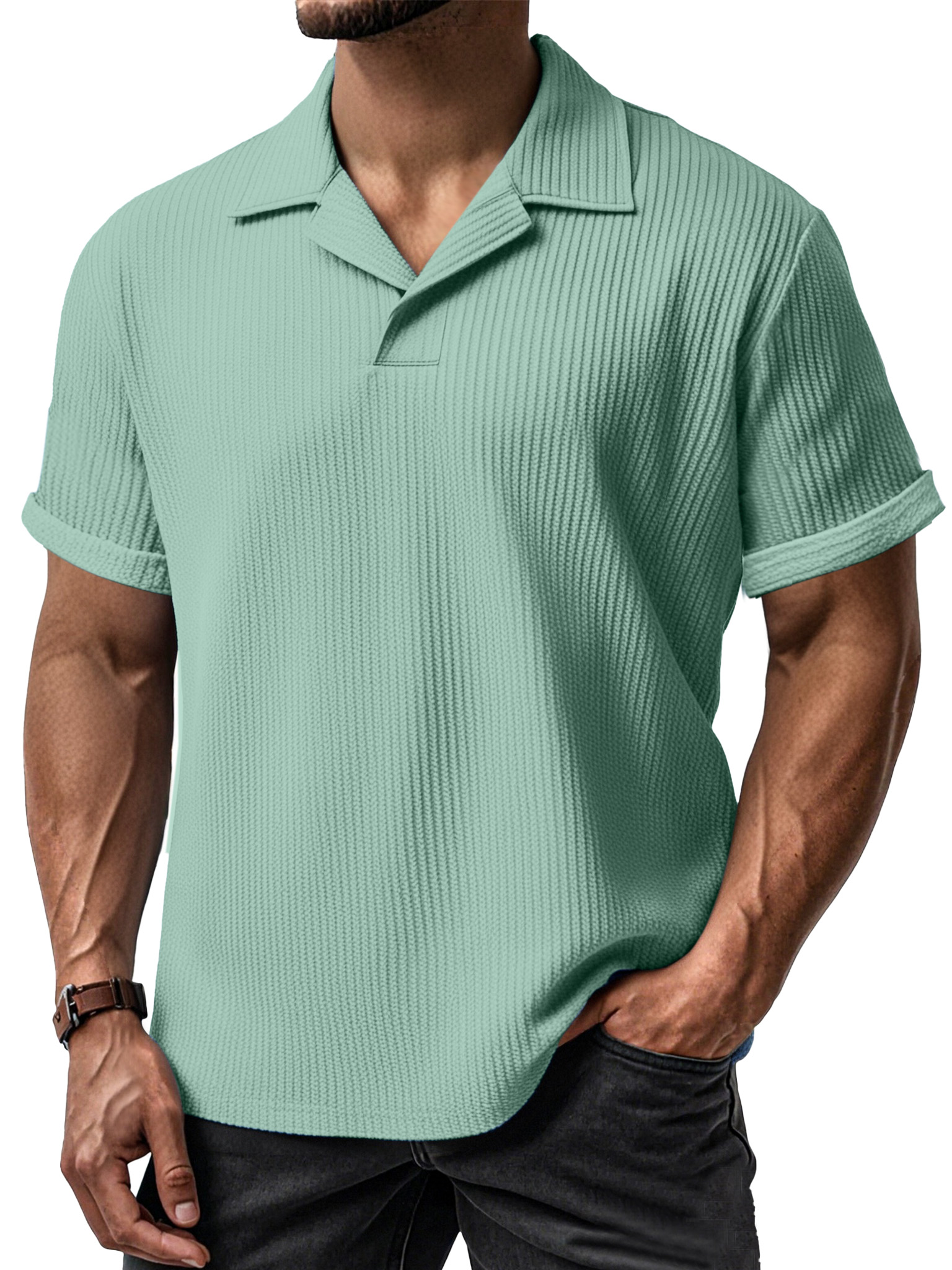 Men's Daily Simple Textured Lapel Short-sleeved Polo Shirt