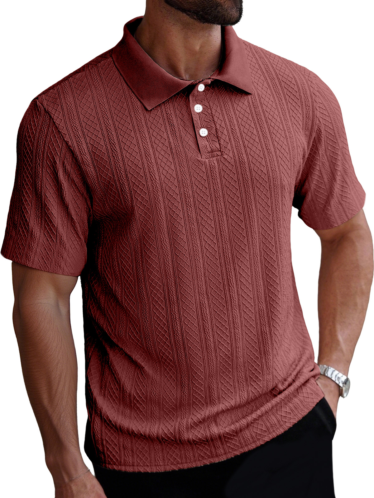 Men's Casual Simple Solid Color Texture Short-sleeved Polo Shirt