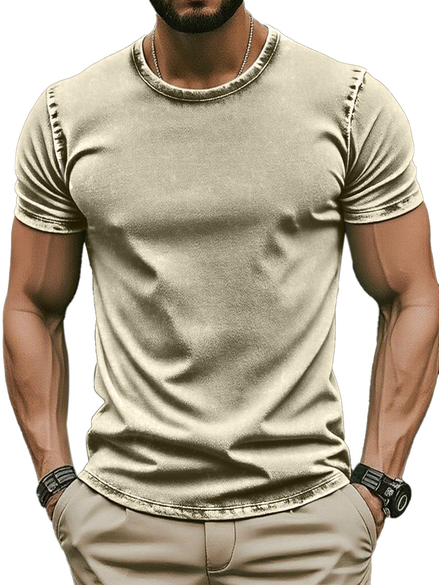 Men's Retro Simple Daily Solid Color Washed Cotton T-shirt