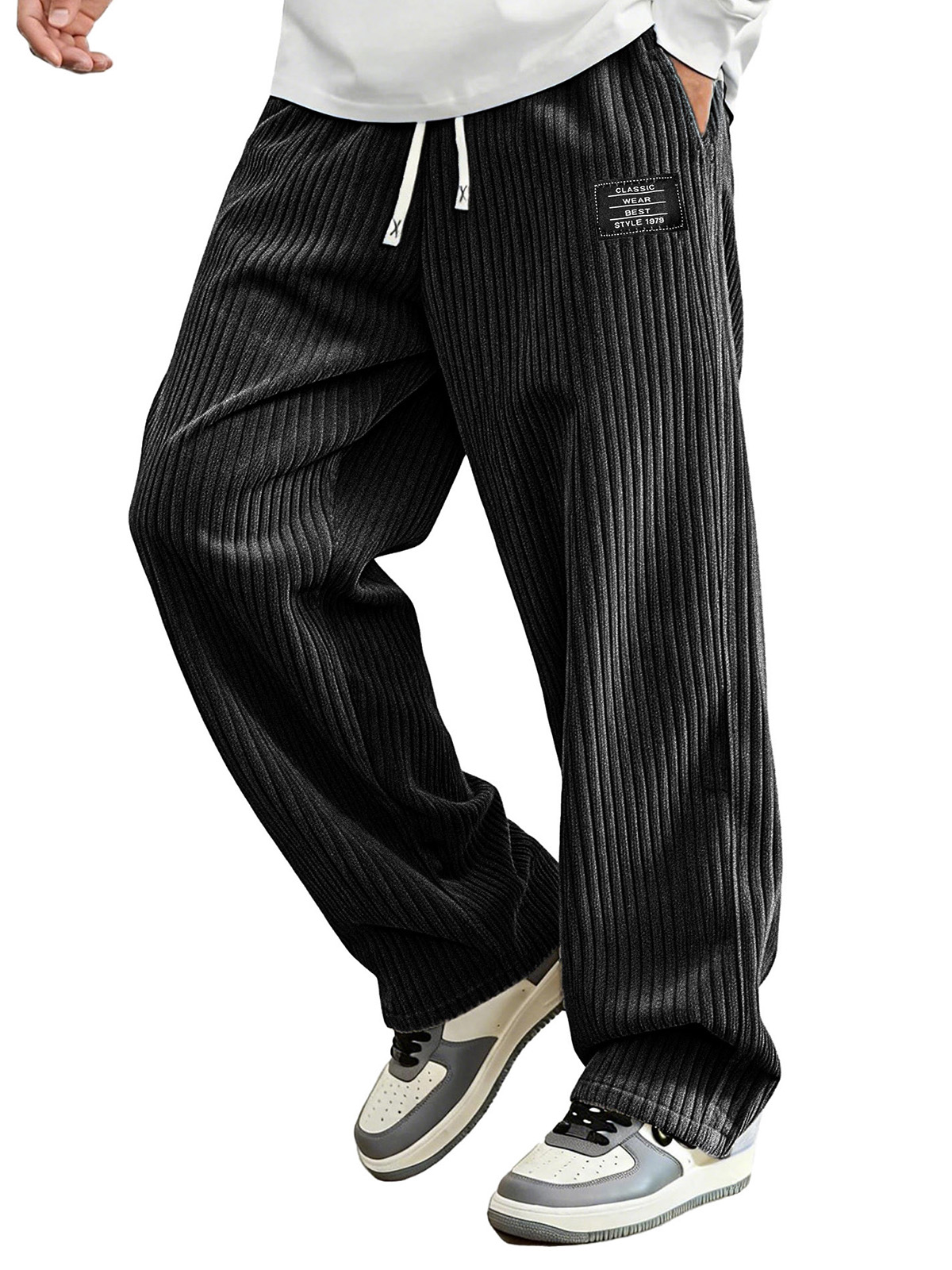 Fashionable Casual Loose Pit Strip Fabric Pocket Tether Pants