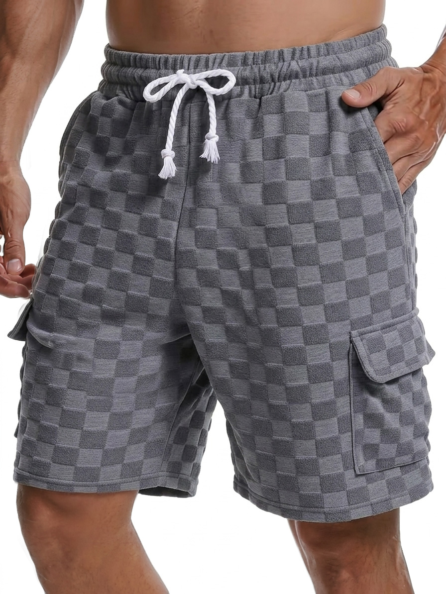 Men's Casual Checkered Jacquard Multi-Pocket Comfortable Shorts