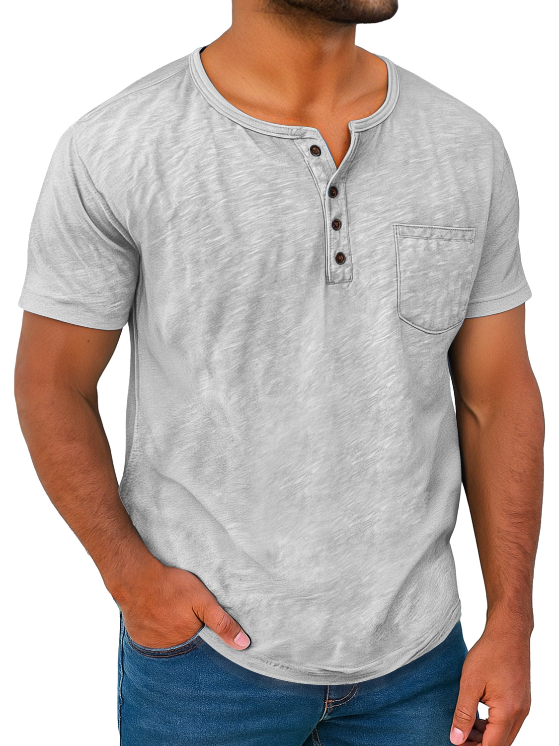 Men's Retro Everyday Casual Button-Down Short Sleeve Henley Shirt